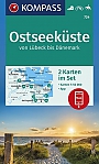 Wandelkaart 724 Ostseeküste von Lübeck bis Dänemark, 2 kaarten Kompass