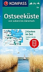Wandelkaart 724 Ostseeküste von Lübeck bis Dänemark, 2 kaarten Kompass