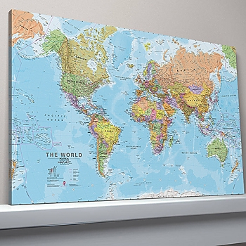 Wereldkaart op canvas politiek 101 76 cm | Maps International - 9781904892311 - Wereldkaart op Canvas - Wereld - Maps international | Landschap Reisboekwinkel