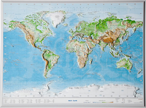 Reliefkaart Wereld Earth (Engelstalig) 38 x 29 cm | Georelief