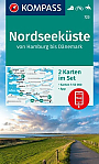 Wandelkaart 723 Nordseeküste von Hamburg bis Dänemark, 2 kaarten. Kompass