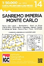 Wandelkaart 14 San Remo Imperia Monte Carlo Ligurië IGC Carta dei sentieri e dei rifugi