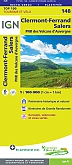 Fietskaart 148 Clermont-Ferrand Mauriac PNR des Volcans d'Auvergne - IGN Top 100 - Tourisme et Velo