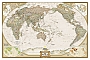 Wandkaart World in staatkundig met antieke uitstraling Pacific centered in groot fromaat 185 x 122 (Engelstalig) | National Geog