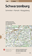 Topografische Wandelkaart Zwitserland 1186 Schwarzenburg Schmitten Falmatt Rueggisberg - Landeskarte der Schweiz