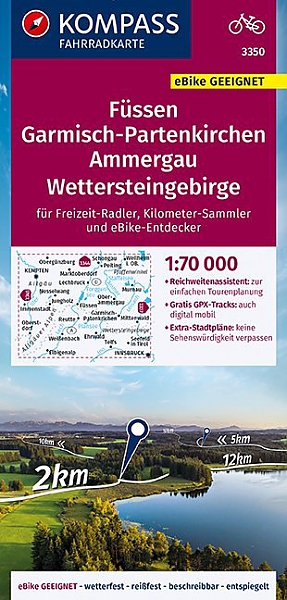 Fietskaart 3350 Füssen, Garmisch-Partenkirchen, Ammergauer Alpen, Lechtal Kompass